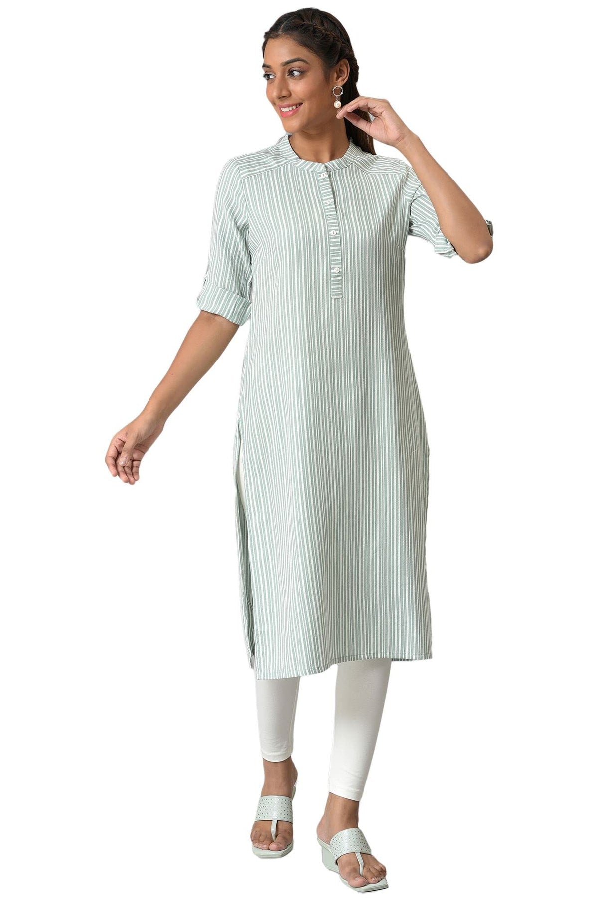 Aurelia Womens Cotton Regular Kurta (22AUA13370-702448_Green
