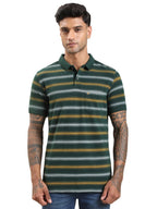 Turtle Men Pure Cotton Green Striped Polo T-Shirt