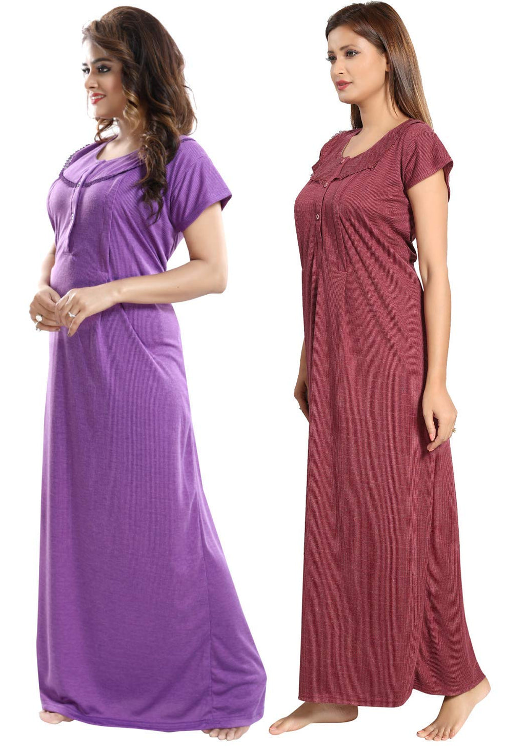 Fabme Womens Cotton Blend Textured Maxi Casual Night Gown