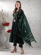 ANNI DESIGNER Womens Rayon Blend Anarkali Printed Kurta with Pant & Dupatta (Berlin GREEN-VKS05_S_Green_Small)