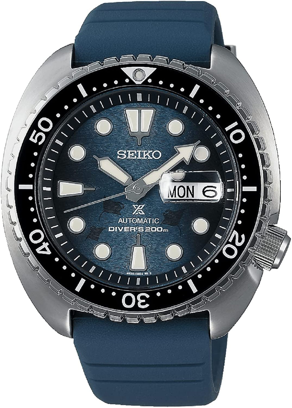 SEIKO SRPF77 Automatic Watch for Men - Prospex Automatic Diver - Manta Ray Patterned Blue Dial with Day/Date, Rotating Bezel, 20