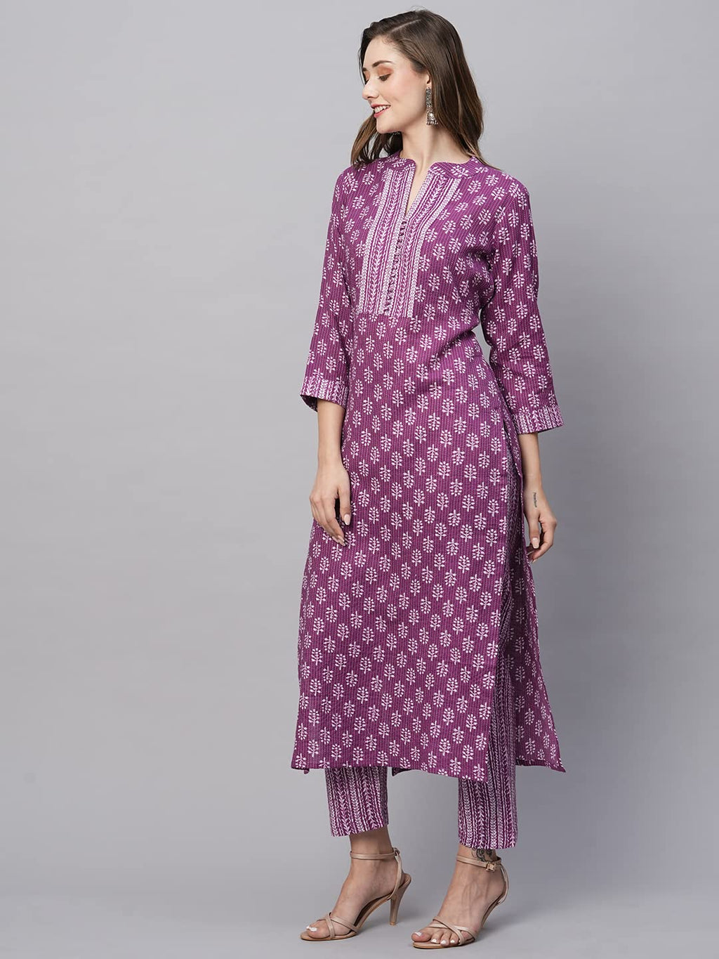 ANNI DESIGNER Womens Cotton Blend Straight Printed Kurta with Pant (Raina Purple-JSW_XL_Purple_X-Large)