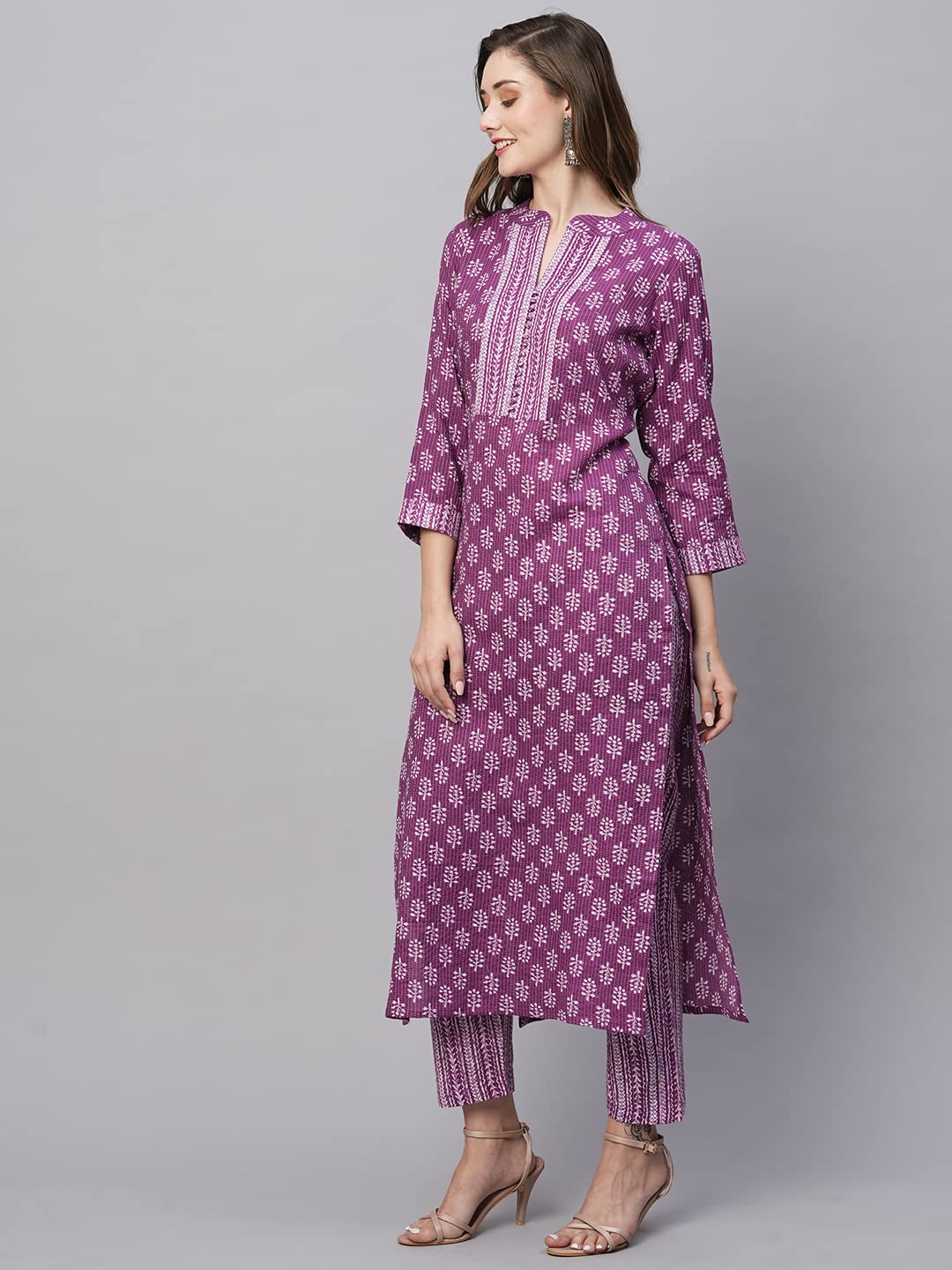ANNI DESIGNER Womens Cotton Blend Straight Printed Kurta with Pant (Raina Purple-JSW_XL_Purple_X-Large)