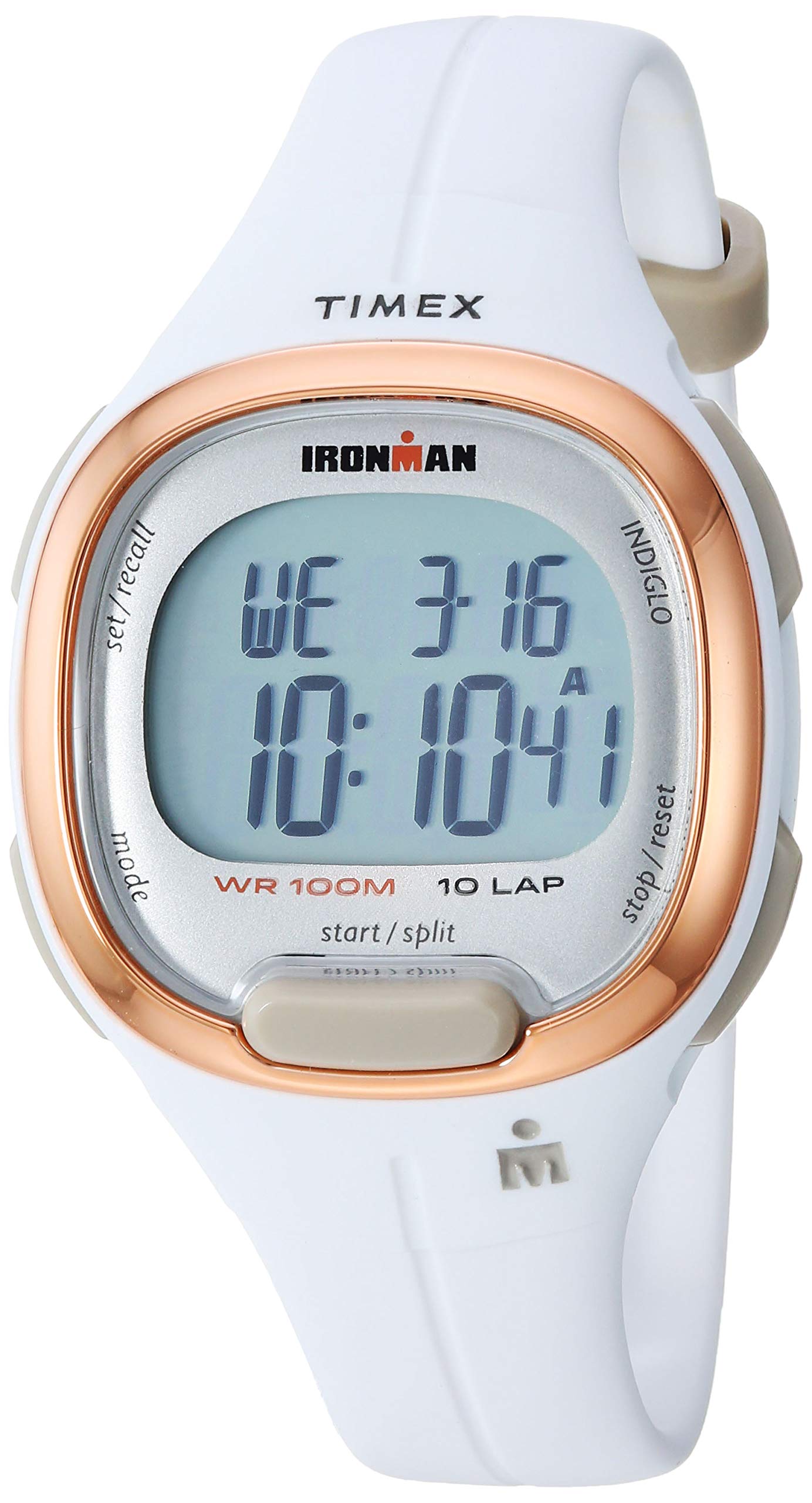 Timex Women's TW5M19900 Ironman Transit Mid-Size White/Rose Gold-Tone Resin Strap Watch