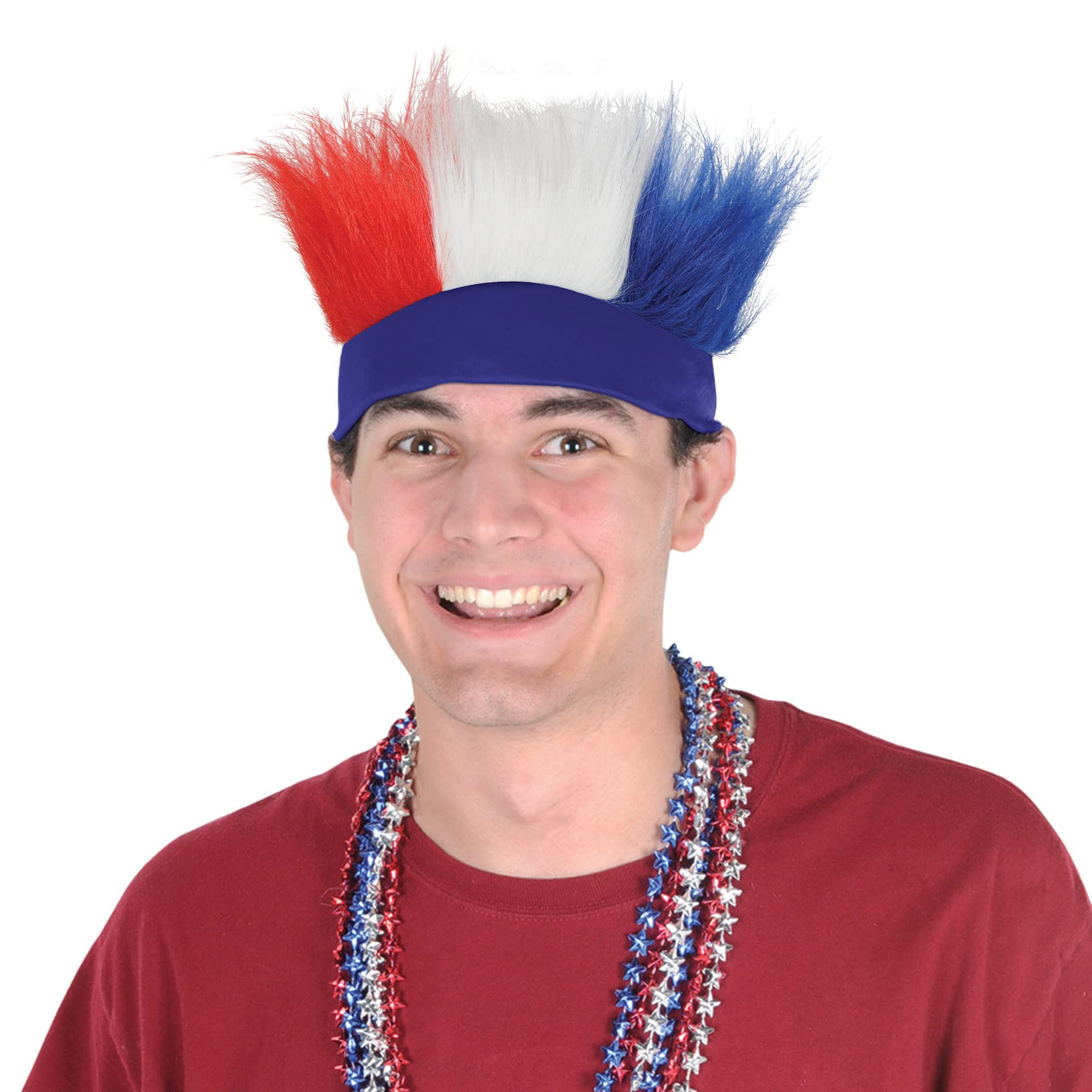 Beistle Patriotic Hairy Headband, Red/White/Blue Hat & Fun Costume Accessory, USA Headdress & Hairy Sweatband for 4th of July &