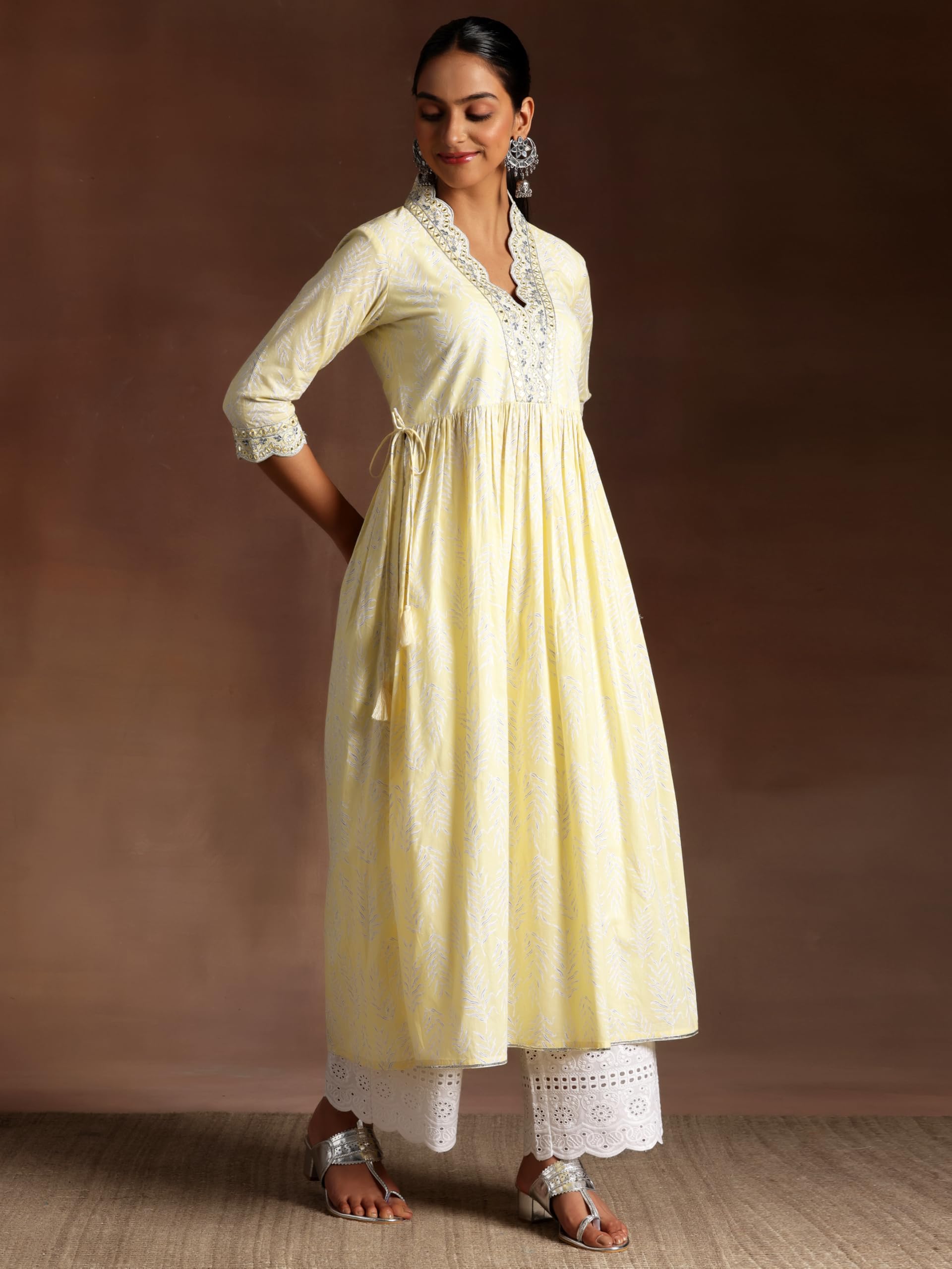 Libas Womens Printed Cotton A-Line Kurta With Palazzos And Dupatta