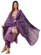 ANNI DESIGNER Womens Cotton Blend Straight Printed Kurta with Pant & Dupatta (Doremi Purple-NW_S_Purple_Small)