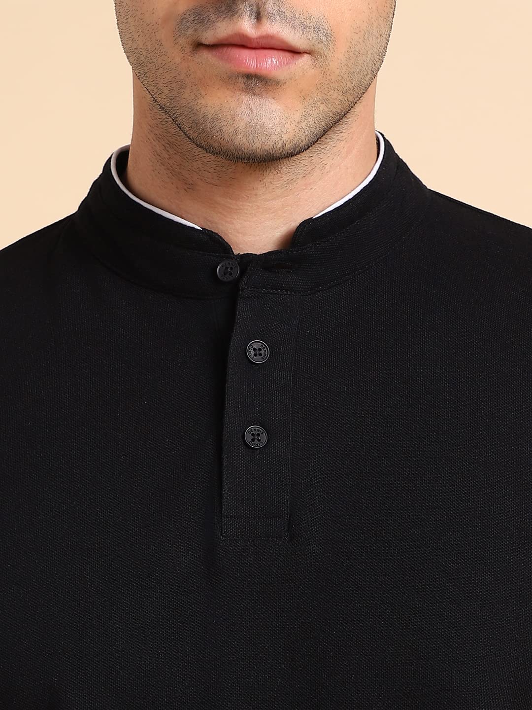 Dennis Lingo MenS Slim Fit Solid Stand Collar T-Shirt Black