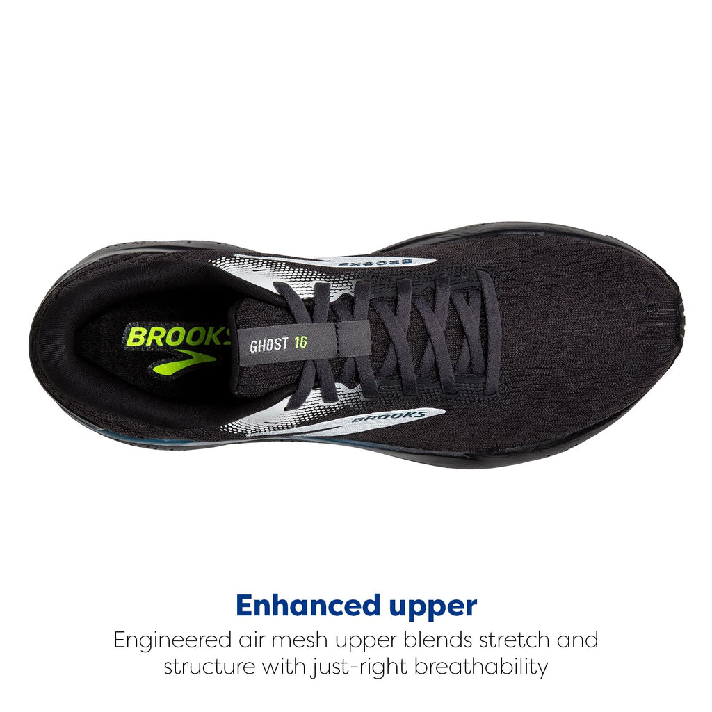 Brooks Mens Ghost 16 Neutral Running Shoe - Black/Ebony/Blue - 10 Medium