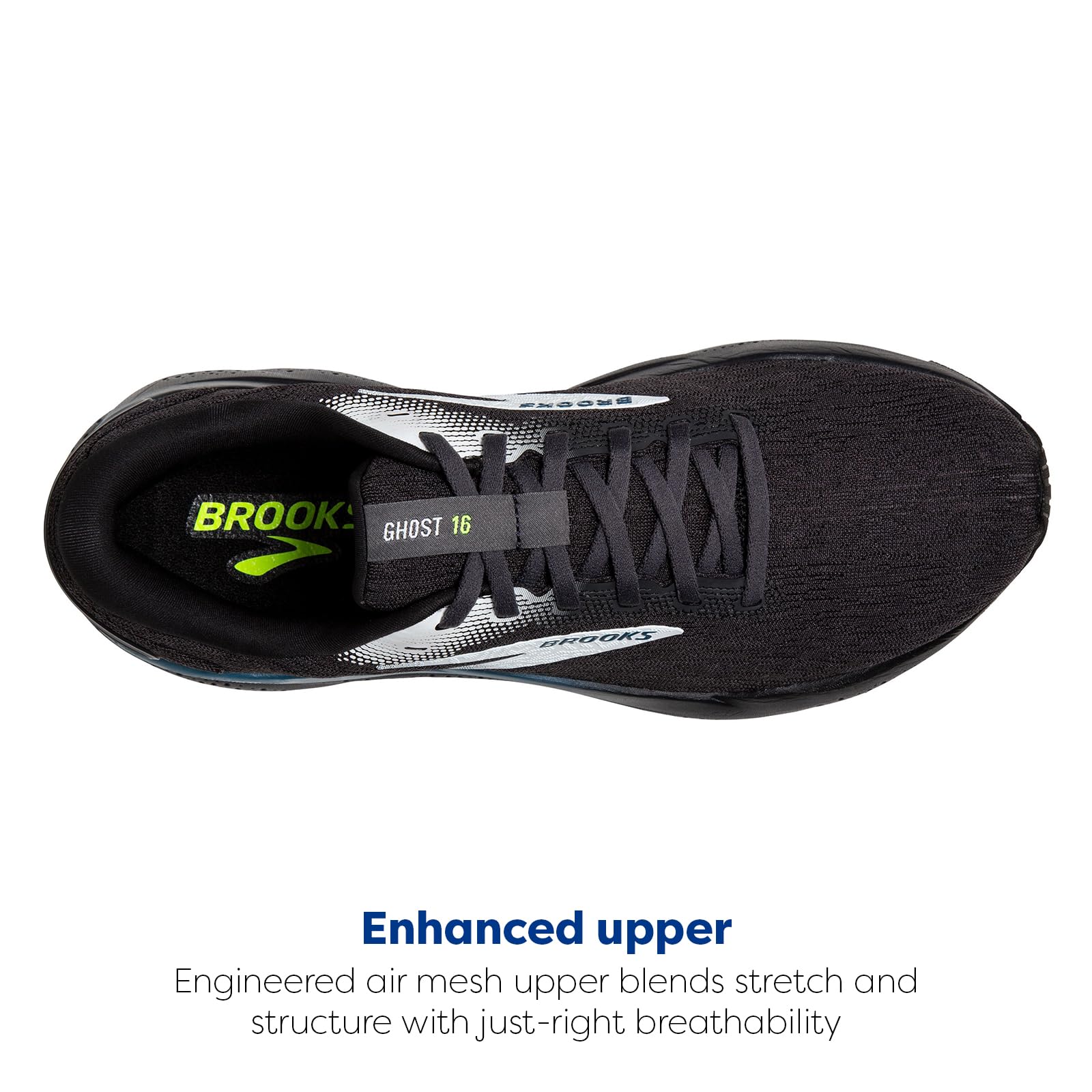 Brooks Mens Ghost 16 Neutral Running Shoe - Black/Ebony/Blue - 10 Medium