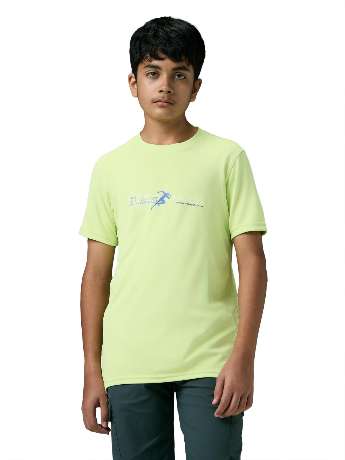 Technosport BoyS Slim Fit Graphic Print Half Sleeve TShirt For Running And Sports  (Btb159Sdl_3_Shadow Lime_1314 Years) 13-14