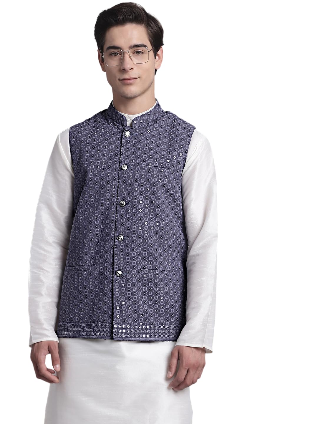 Jompers Mens Sequins And Embroidered Waistcoat