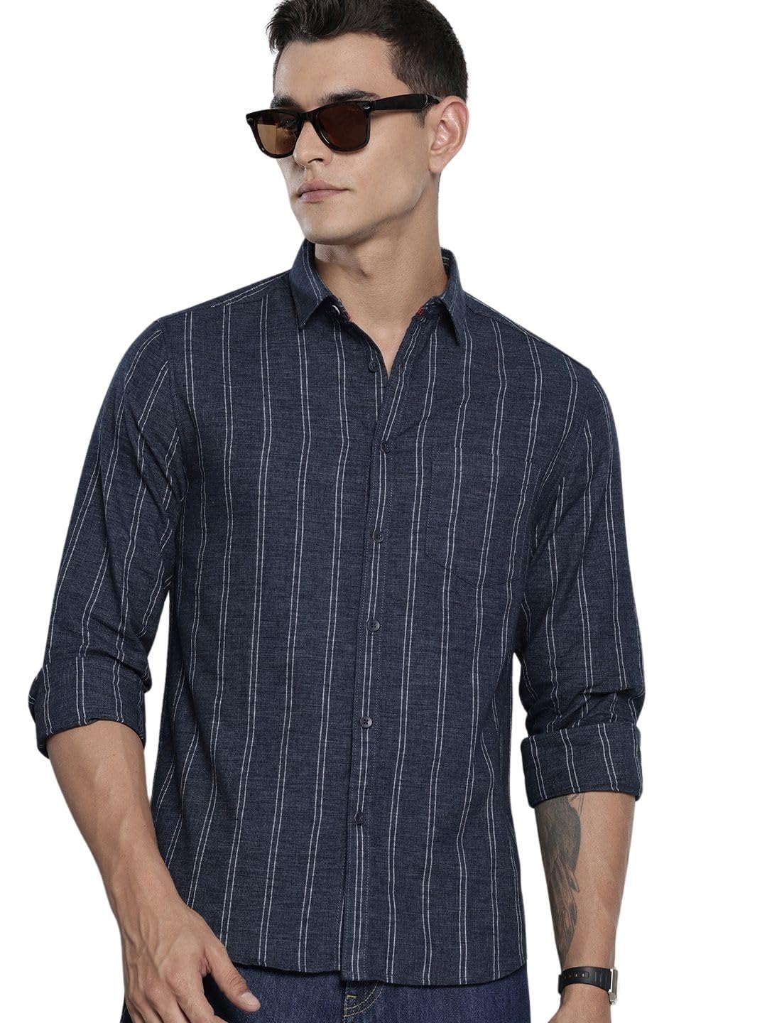The Indian Garage Co Mens Slim Fit Striped Long Sleeves Shirt