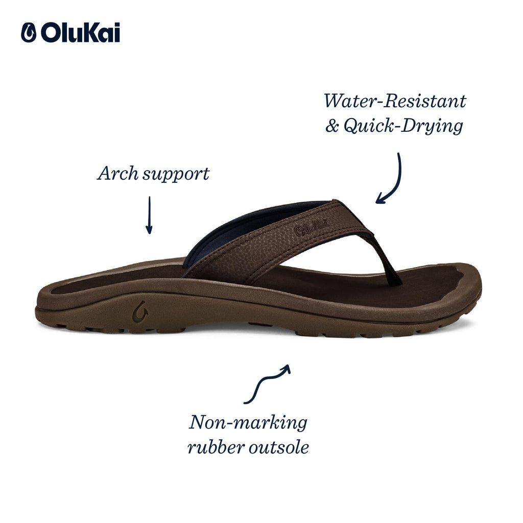 OLUKAI Men's Ohana Sandals, Dark Wood/Dark Wood, 9