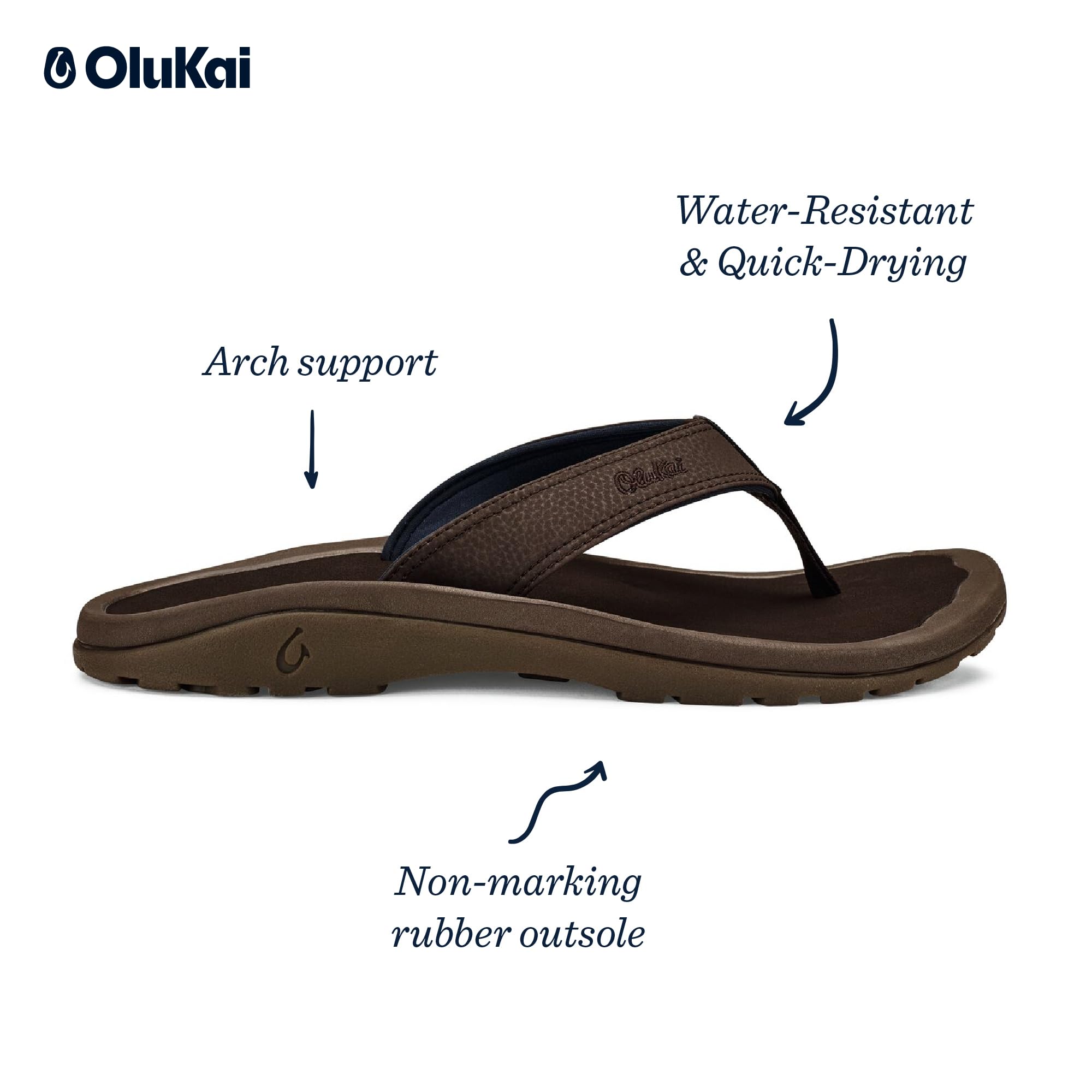 OLUKAI Men's Ohana Sandals, Dark Wood/Dark Wood, 9