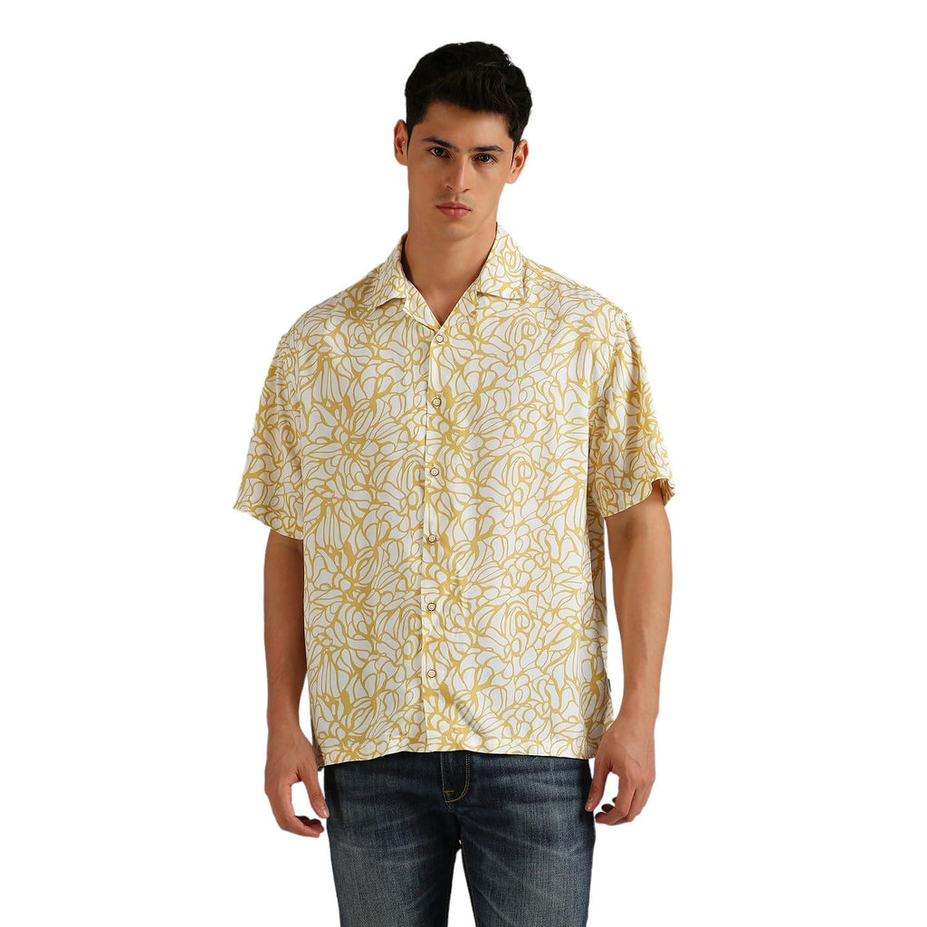 Pepe Jeans Men Rayon Printed Relaxed Fit Shirt (Pm308705_Yellow, X-Large)