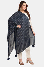 Fabme Womens Shimmer Embellished Soft Cotton Dupatta - Navy Blue, Free Size