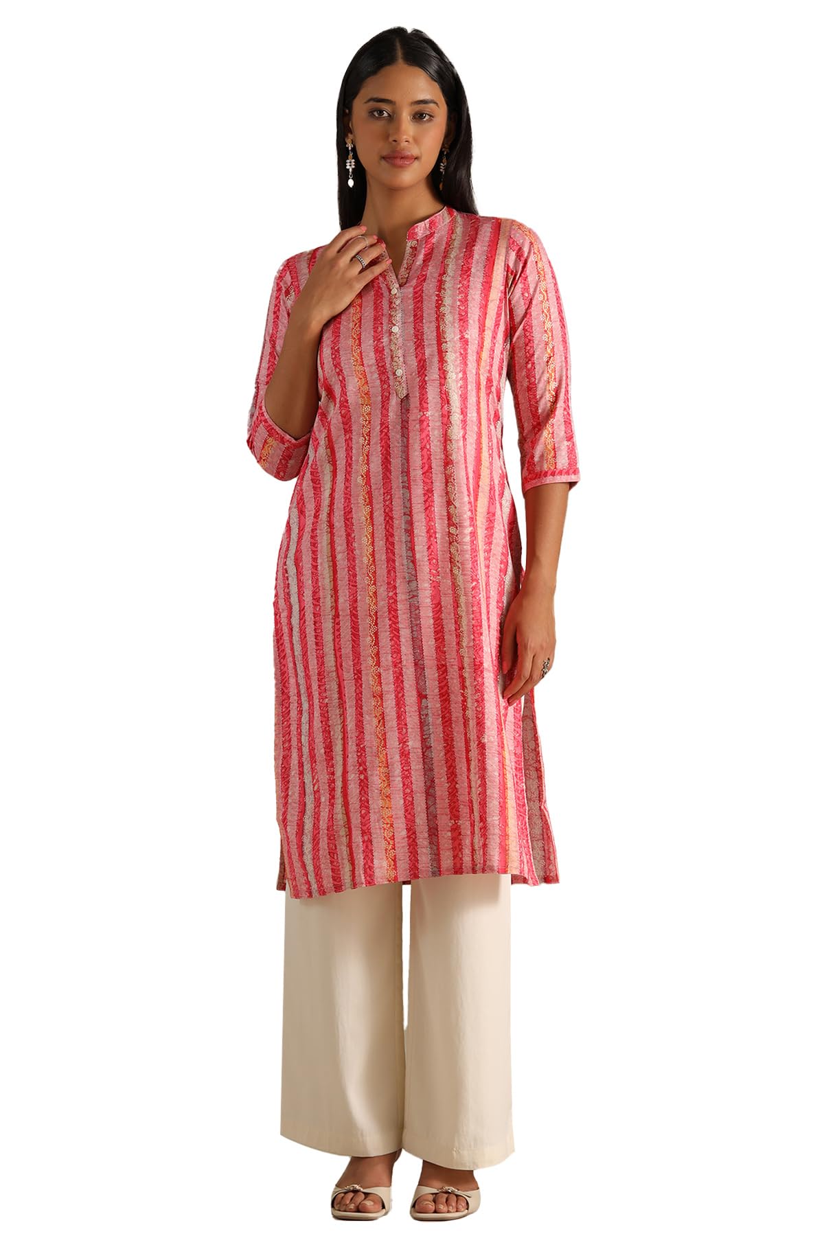 Soch Women Rayon Striped Kurta with Thread Work