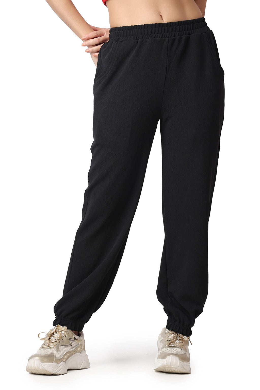 Women Casual Bright Black Solid Women Joggers
