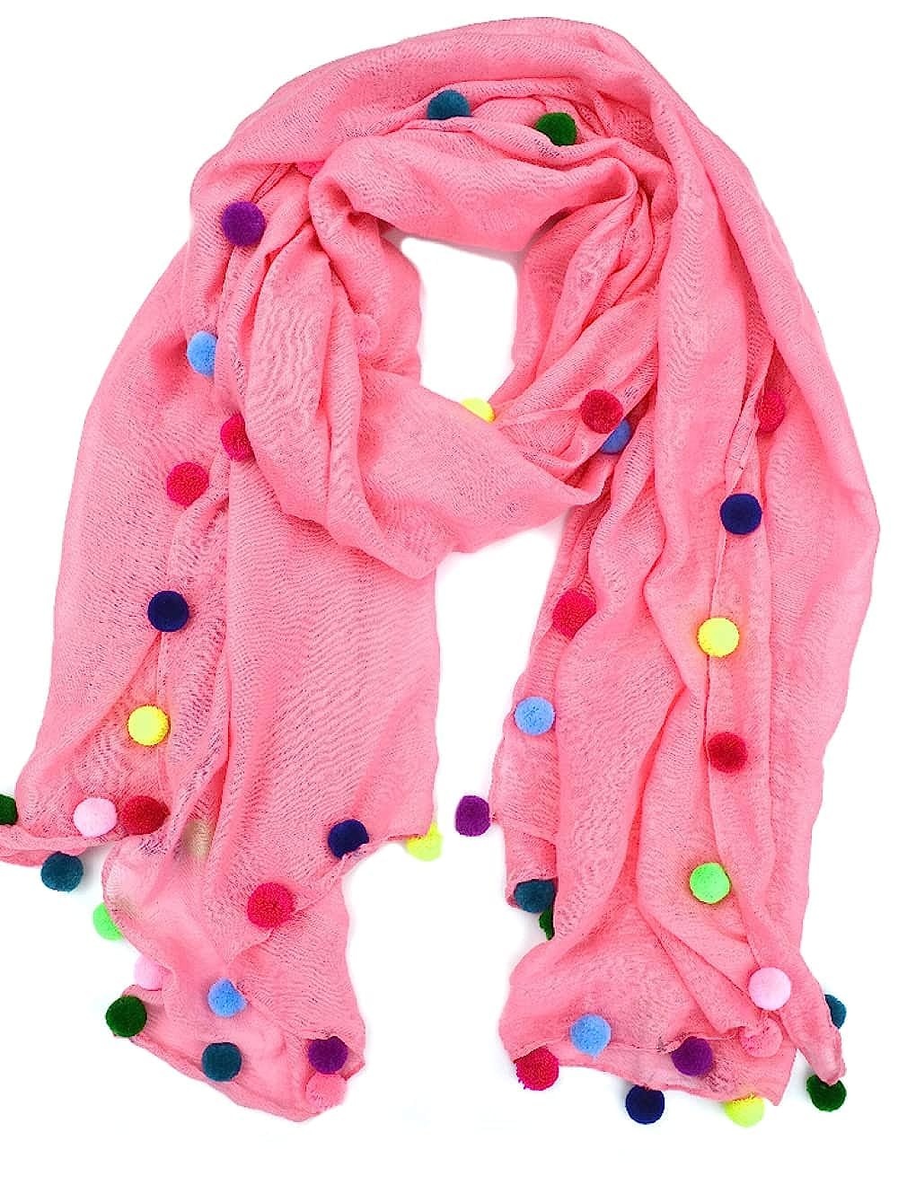 The Lovely Creations Pink Georgette Dupatta/Scarf With MultiColoured Pompom For Girls, Women All 4 Side 12