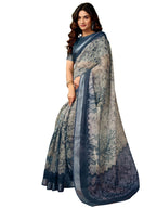 Satrani WomenS Linen Zari Border Printed Ready To Wear One Minute Pre Pleated Readymade Saree With Unstitched Blouse Piece (33R