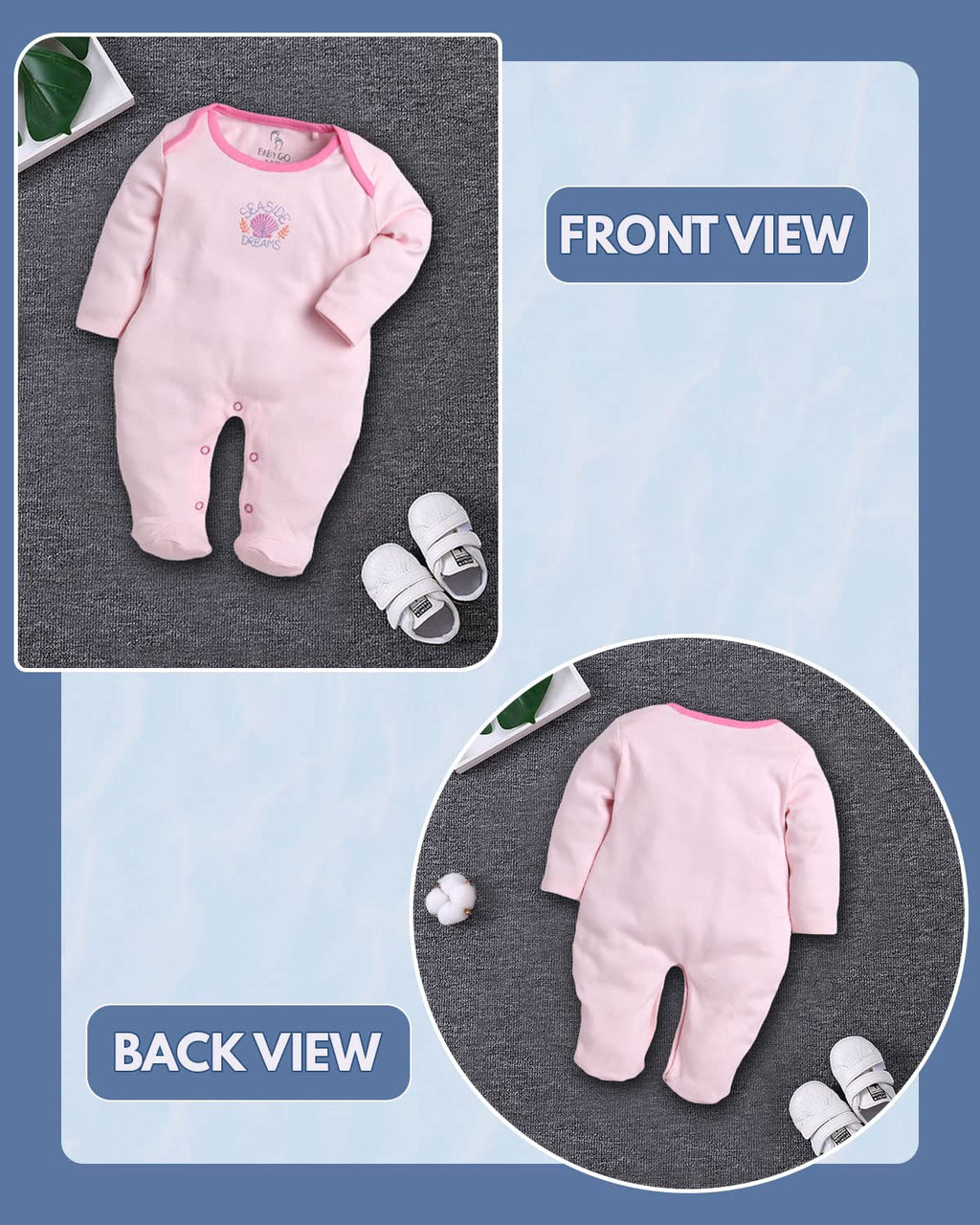 BabyGo Baby Romper 100% Cotton Rompers for New Born Baby|Sleepsuits for Baby Boys & Girls|Onesies|Infant Clothes|PINK| 0-3M| 3-6