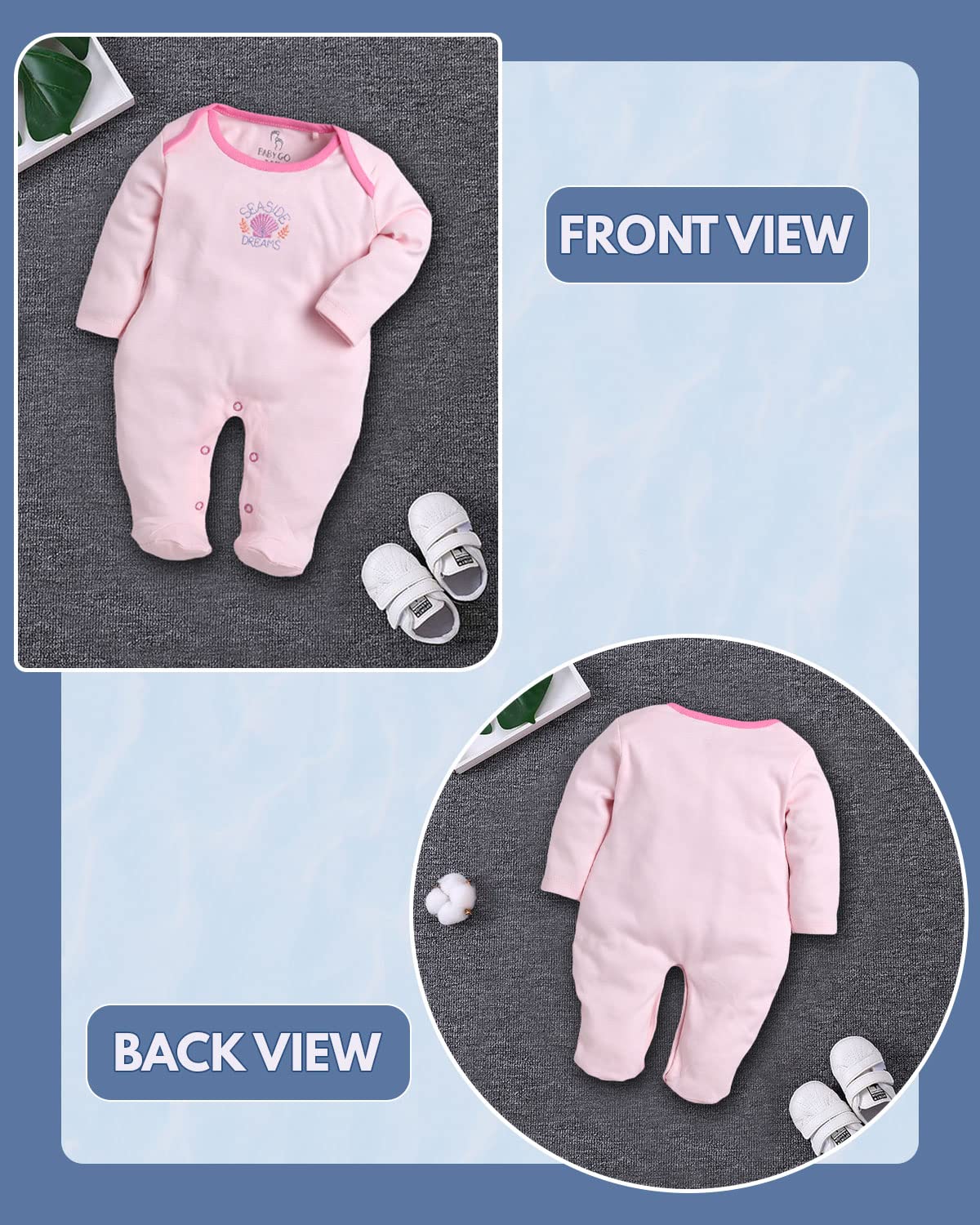 BabyGo Baby Romper 100% Cotton Rompers for New Born Baby|Sleepsuits for Baby Boys & Girls|Onesies|Infant Clothes|PINK| 0-3M| 3-6