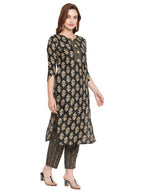 Shasmi Women'S Bottle Green Cotton Straight Kurta With Checkered Trouser (Kurta 26 Bottle Green L)