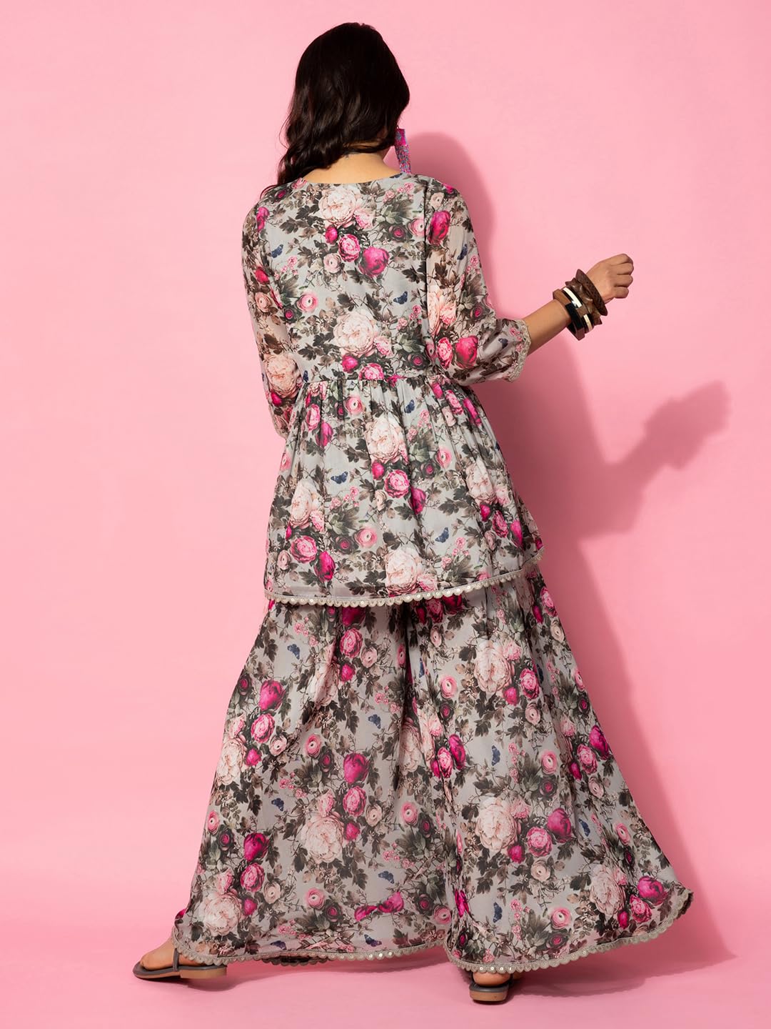 Libas Grey Printed Poly Georgette Co-Ords