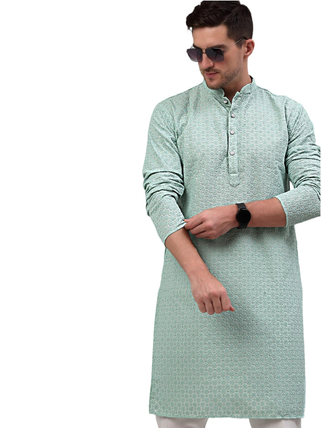 Jompers Mens Embroidered Chikankari And Sequins Kurta