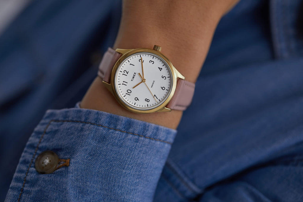 Timex Women's Modern Easy Reader 32mm Watch - Rose Gold-Tone Case White Dial with Pink Genuine Leather Strap