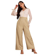 Miss Chase Womens V-Neck Bishop Sleeve Self Design Frilled Regular-Length Polyester Jumpsuit (MCSS25D92-38-308-06, Off White & 