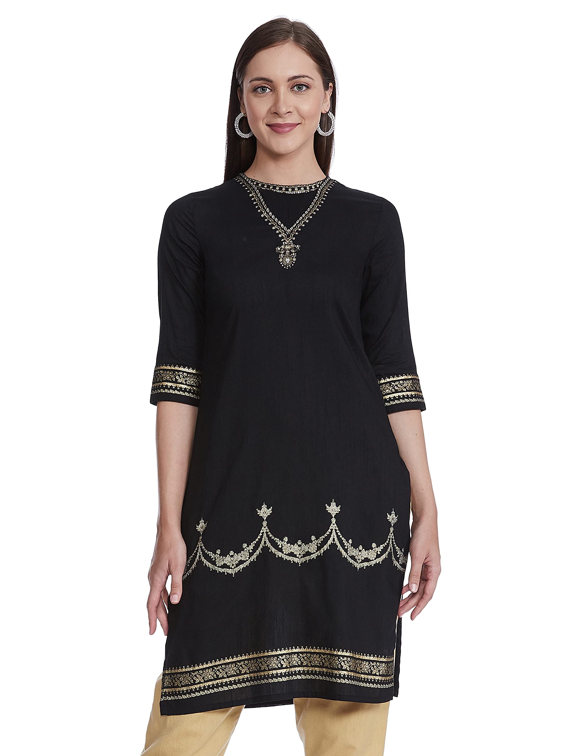 W For Woman Women'S Rayon Regular Kurta (20Auw13770-114732_Black_2Xl)