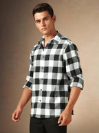 Dennis Lingo Men Flannel Check Cotton Relaxed Fit Full-Sleeves Shirts Black
