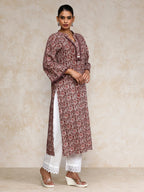 Varanga Women Ethnic Floral Printed Straight Kurta Brown