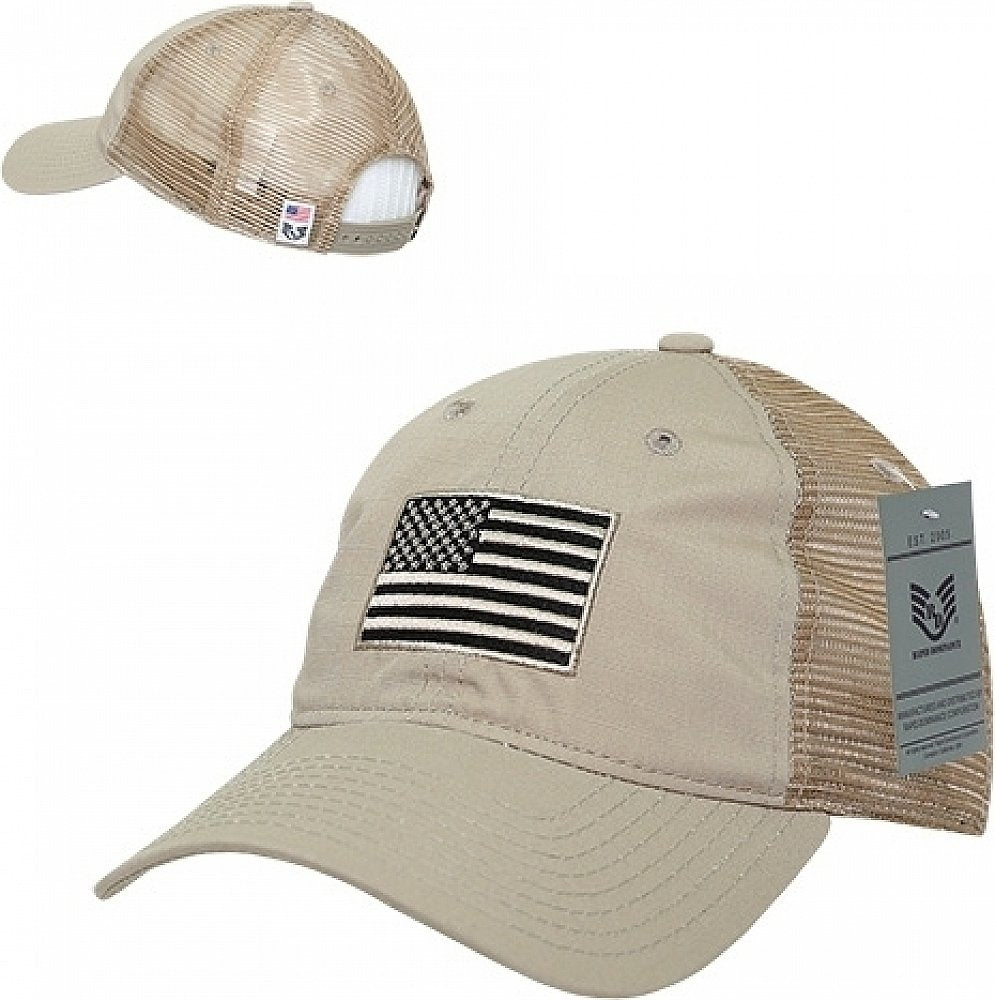 Ripstop Trucker Cap, USA Flag, Khaki