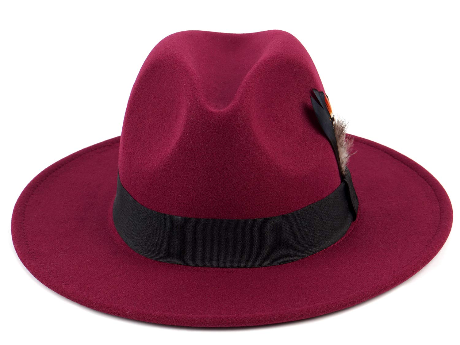 FADACHY Classic Fedora Hat for Men & Women Wide Brim Felt Hat Panama Dress Hat Burgundy Red Fedora