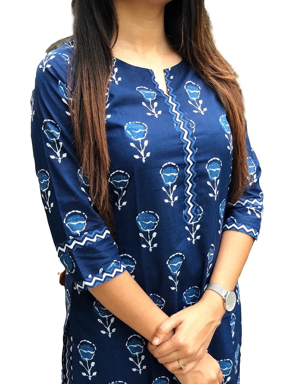 ANNI DESIGNER Womens Pure Cotton Flower Print Kurta with Palazzo (BLUE-FLOWER-01_SY_S)