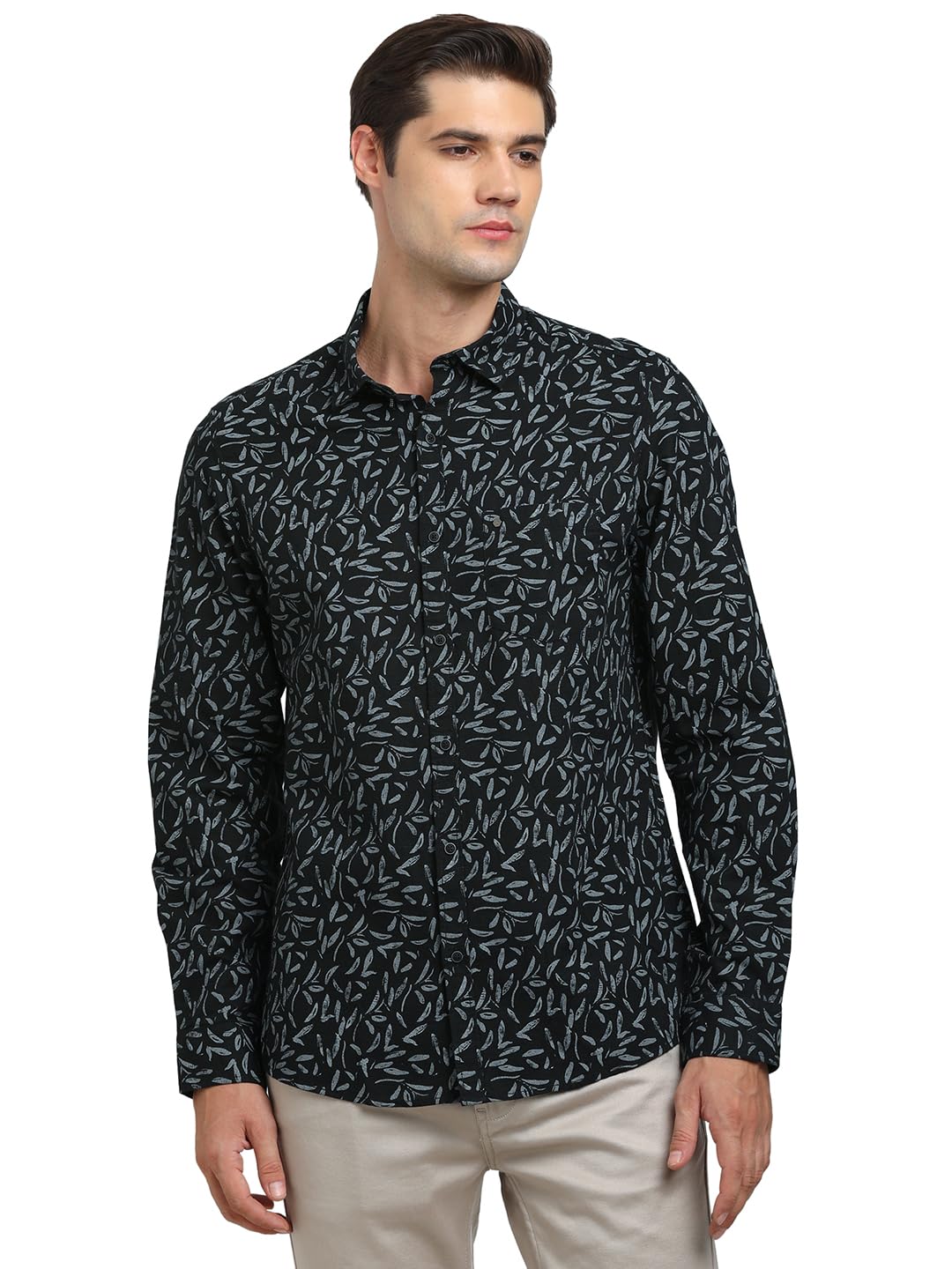 Turtle Men Cotton Linen Slim Fit Black Casual Shirt