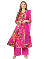 A.T.U.N. (All Things Uber Nice) Women Floral Printed Angrakha Pure Cotton Kurta With Palazzos & Dupatta