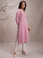 Ketch WomenS Polyester Regular Fit Kurta (Khku000527_Lt Pink