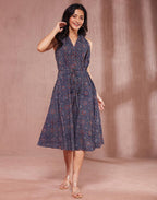 Fabindia WomenS Cotton A-Line Midi Dress (1037627Blue-Red_Blue