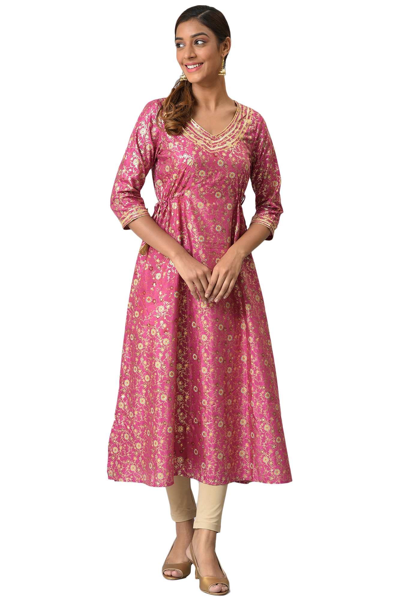 Aurelia Polyester WomenS Lilac Rose Floral Printed A-Line Kurta_22Aua13603-505304_Xl