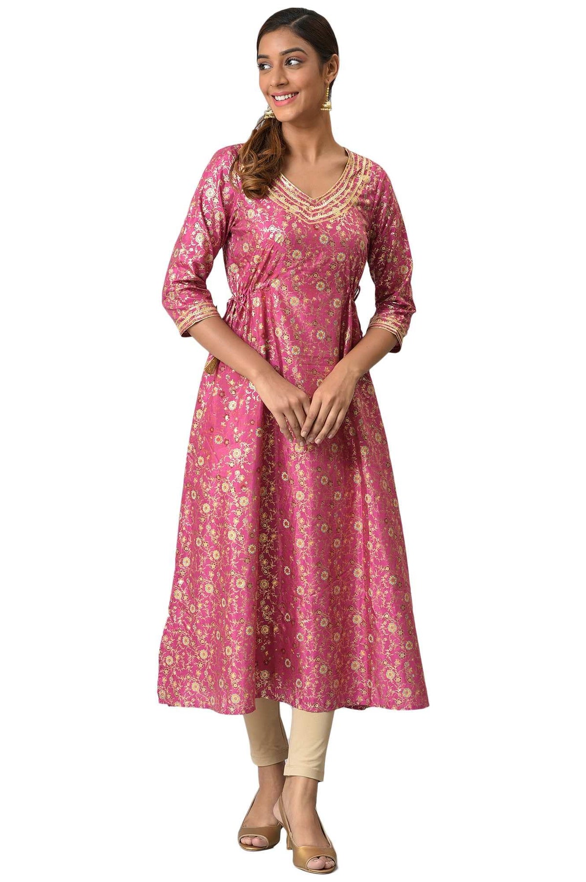 Aurelia Women Polyester Lilac Rose Floral Printed A-Line Kurta_22Aua13603-505304_M