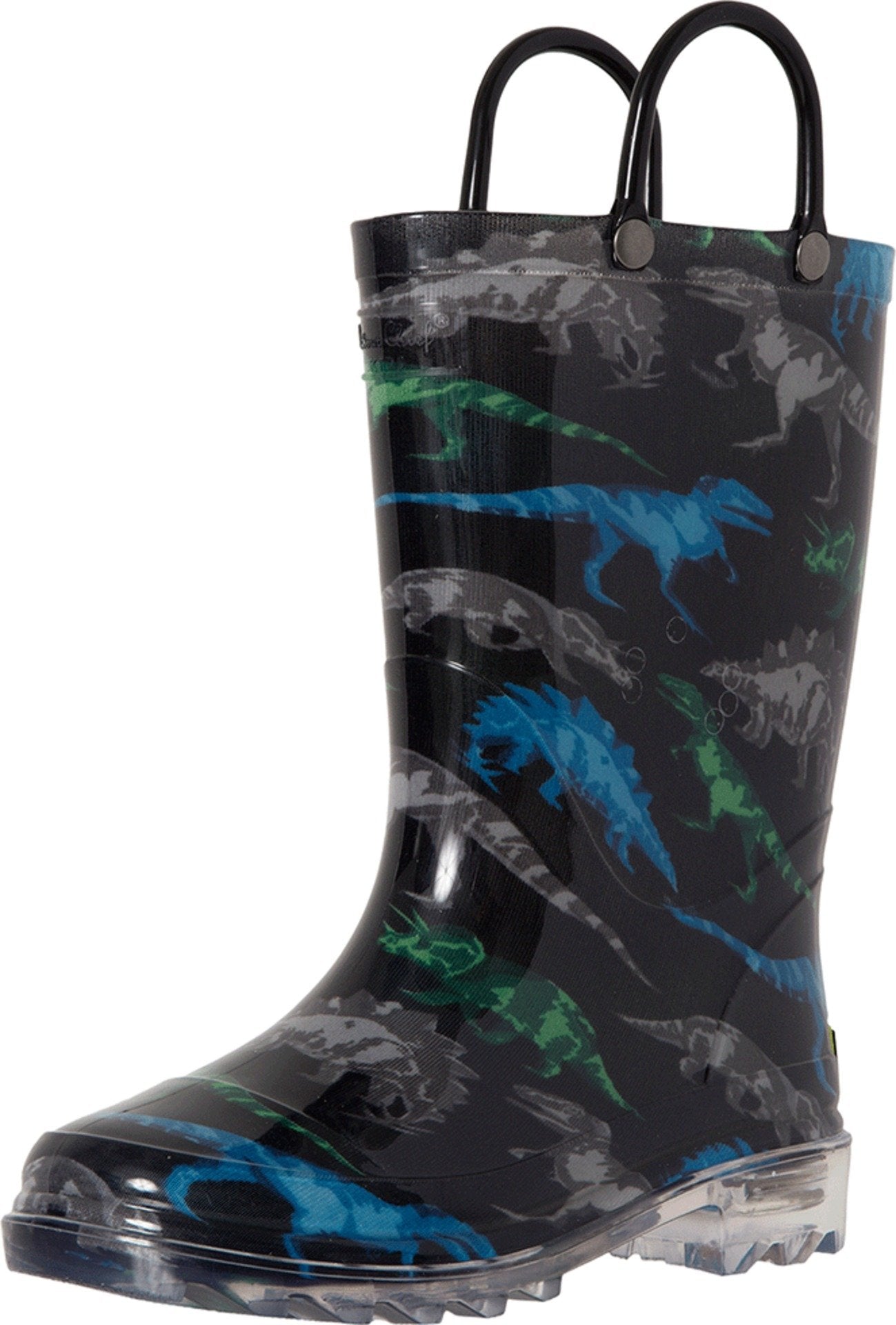 Western Chief Boys Lighted (Toddler/Little Kid) Rain Boot, Dinosaur Friend, 5 Toddler US