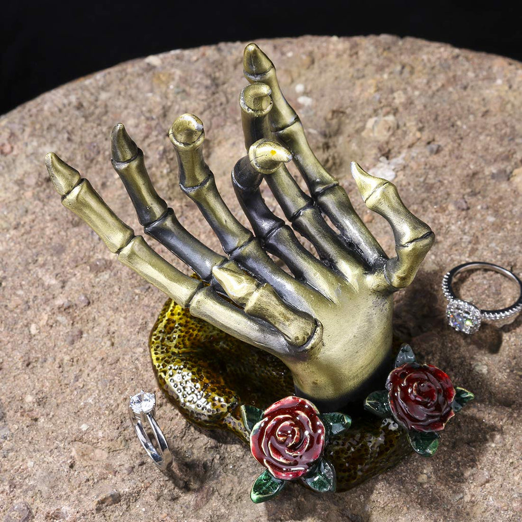 YU FENG Gothic Rose Skeleton Hand Jewelry Holder for Halloween Decor Rings Necklaces and Jewellery Accessories Hand Form Display