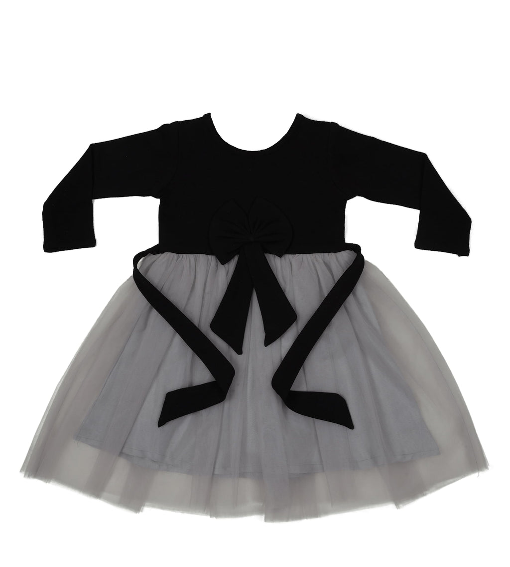 Tagas Girls Contrast Mesh Flounce Sleeve Dress Black