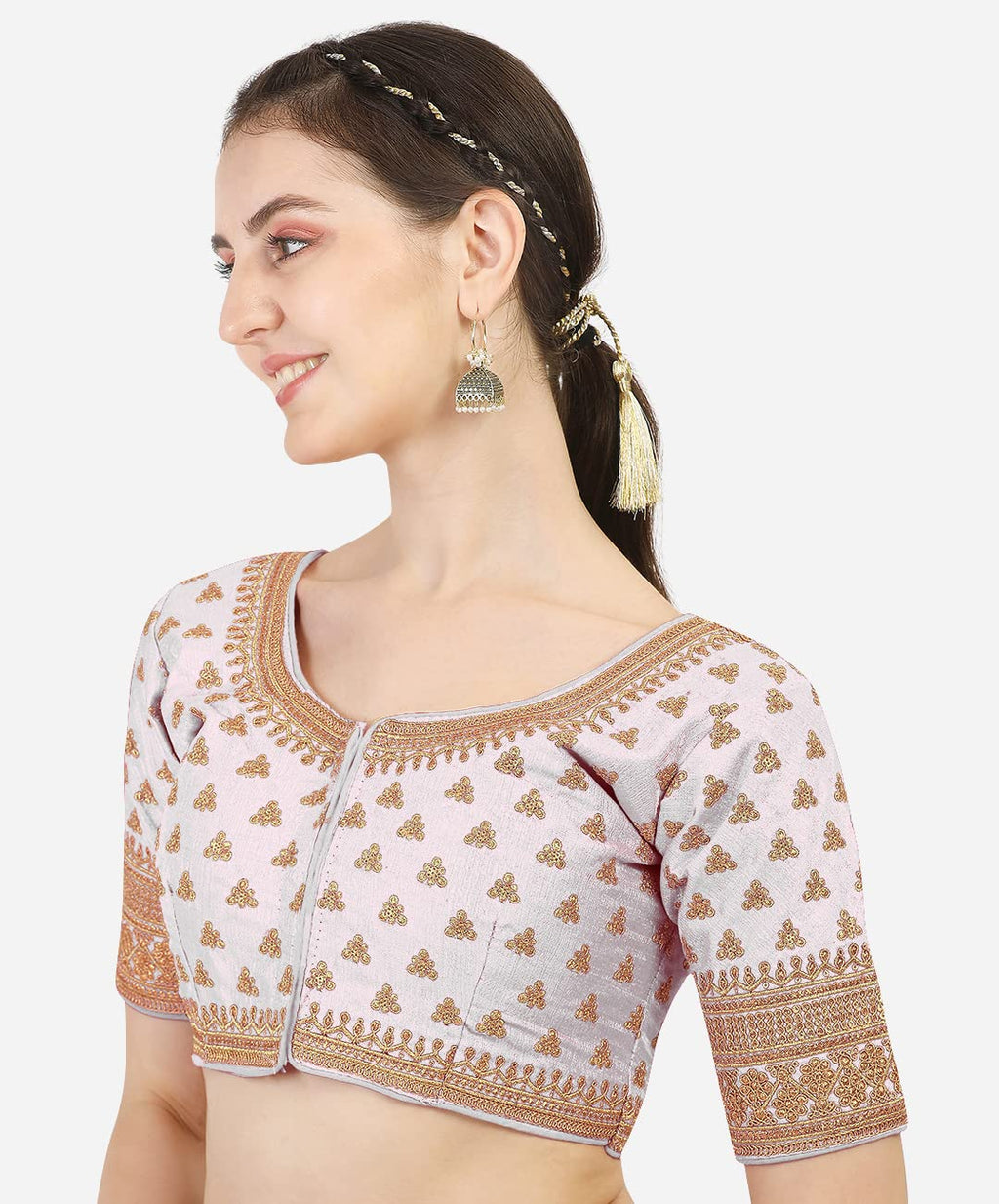 Pujia Mills WomenS Silk Embroidery Sequins Work Readymade Saree Blouse