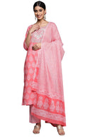 Libas Womens Yoke Design Cotton Straight Kurta With Trousers And Dupatta