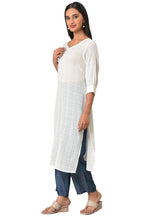 Aurelia White Self-Design Cotton Straight Long Kurta